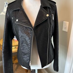 French Connection Black Leather Biker Jacket